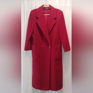 Rasberry Red Vintage KAREN 100% Wool Long Coat